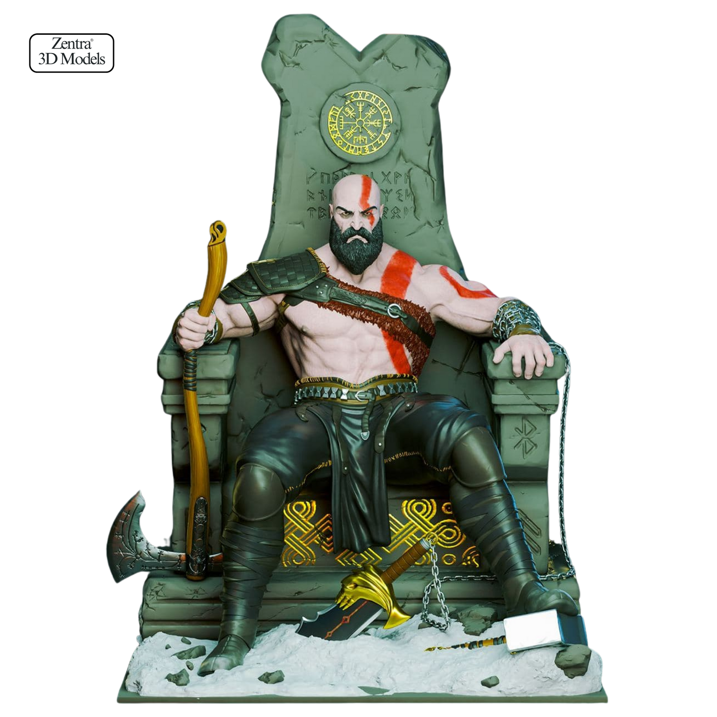 Kratos on Throne STL – God of War 3D Print Model