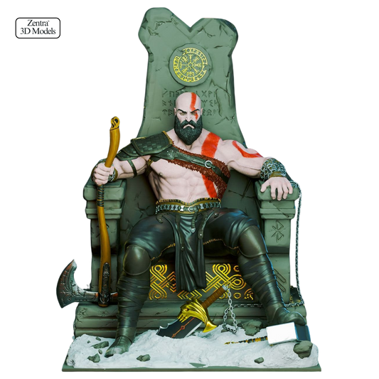 Kratos on Throne STL – God of War 3D Print Model