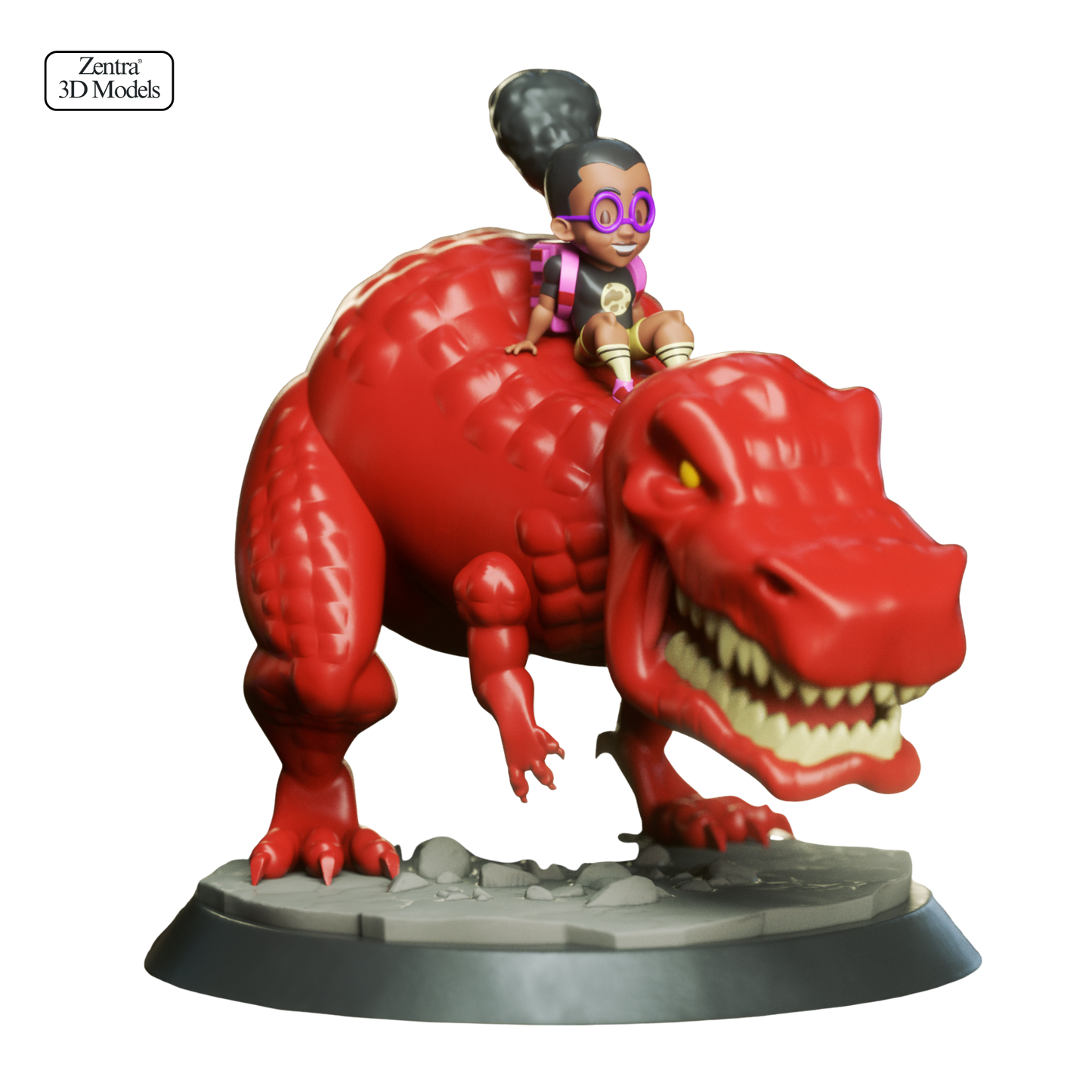 Red Dinosaur Ride STL Model | Girl Riding T-Rex 3D Print