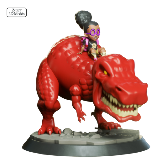 Red Dinosaur Ride STL Model | Girl Riding T-Rex 3D Print